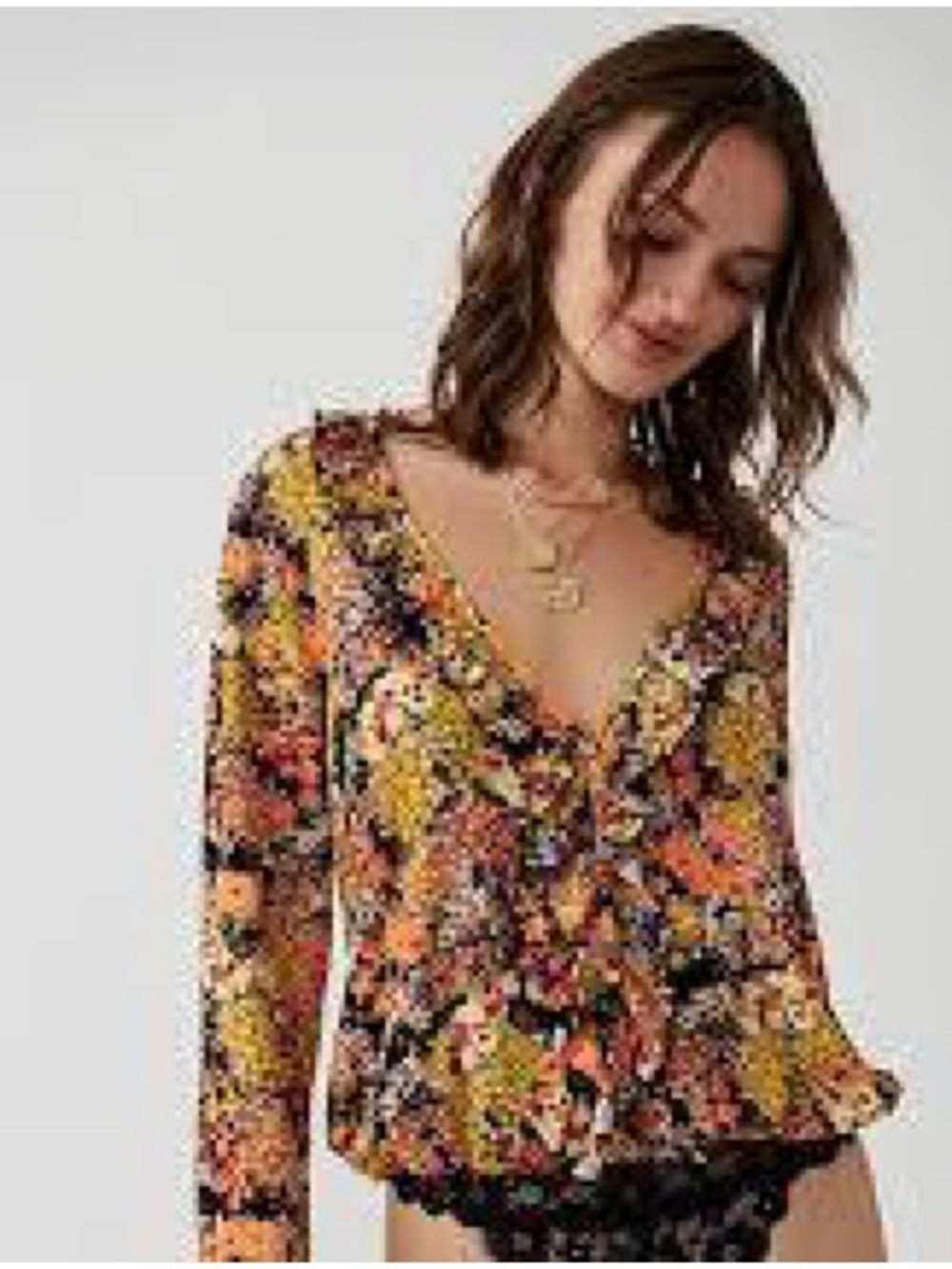 Free People Multicolor Floral V-Neck Peplum Blouse